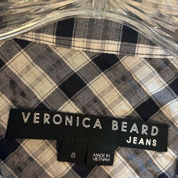 VERONICA BEARD ladies BLUE WHITE SHERRY shirt DRESS small gingham plaid ruffle - Picture 4 of 16